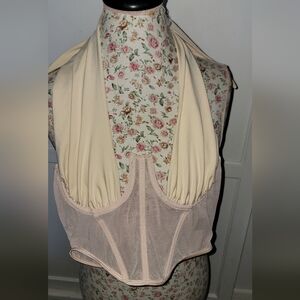 Cream and Pink Halter Corset Top Size Large